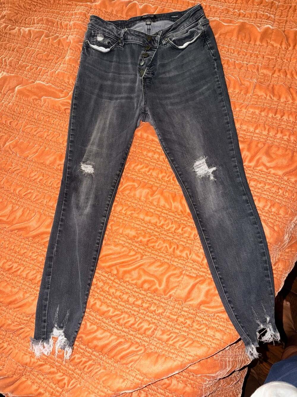 Judy Blue Skinny Fit Size 13/31 Grey Distressed Raw Hem Jeans
